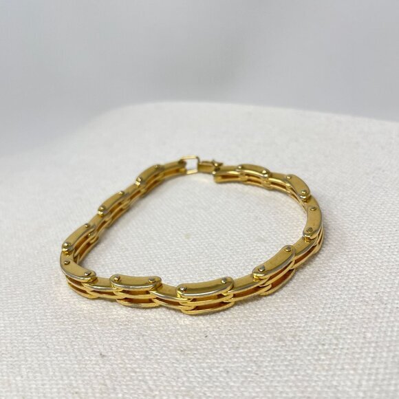 Napier Triple Link‎ Chain Bracelet Gold-Tone Marked Vintage Classic 7.5" - Picture 4 of 11